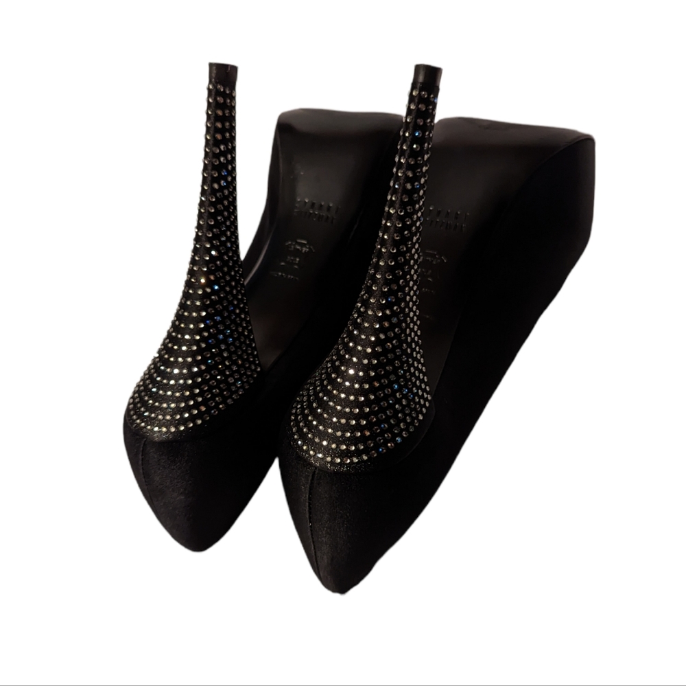 Stuart Weitzman Suede Leather Satin Diamond Crystal Platform Pumps Heels - Picture 5 of 15